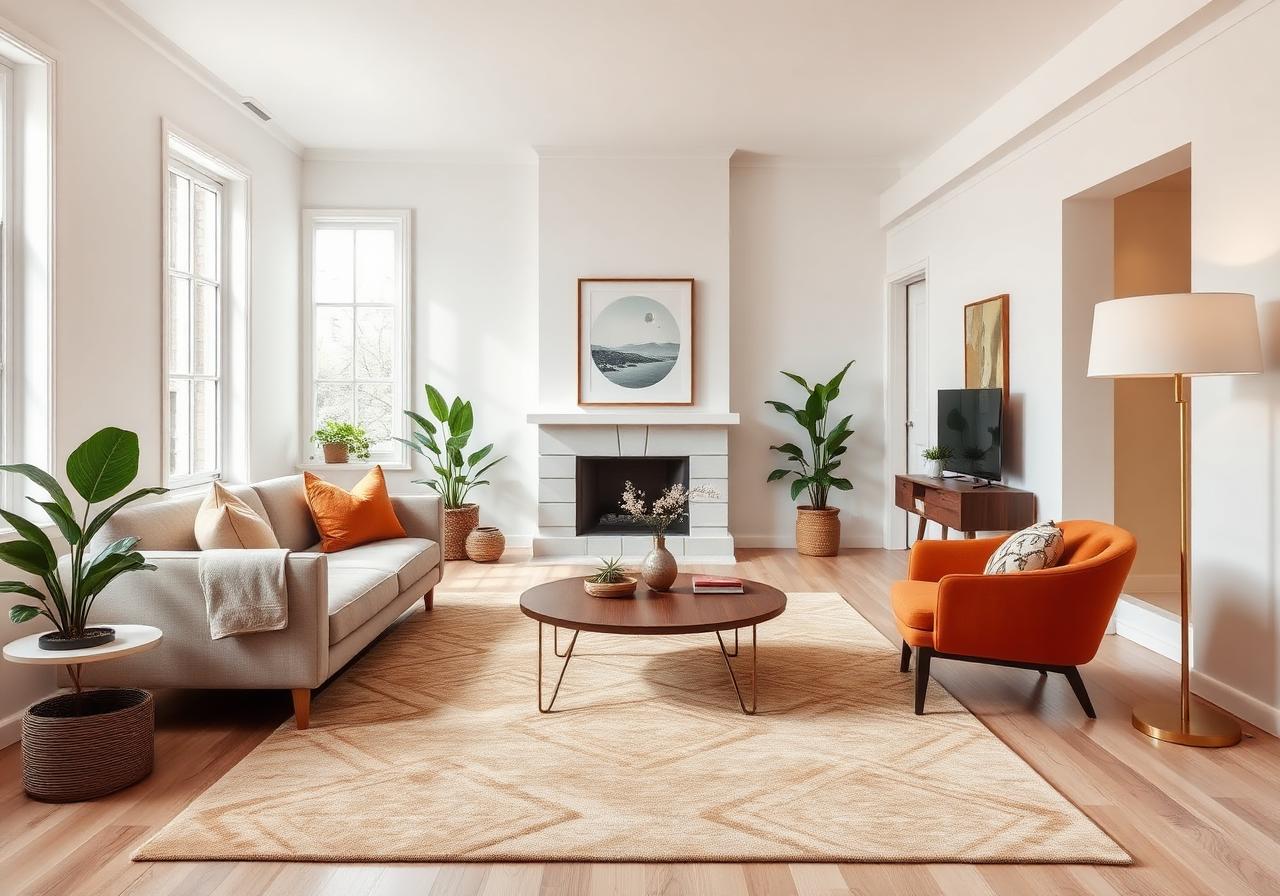 Empty room transformed into a fully staged living room